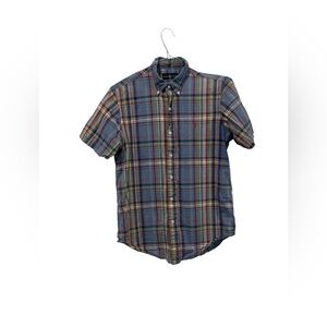 Ralph Lauren Men’s Short  Sleeve Cotton Blue Plaid Button Down Shirt Size Medium